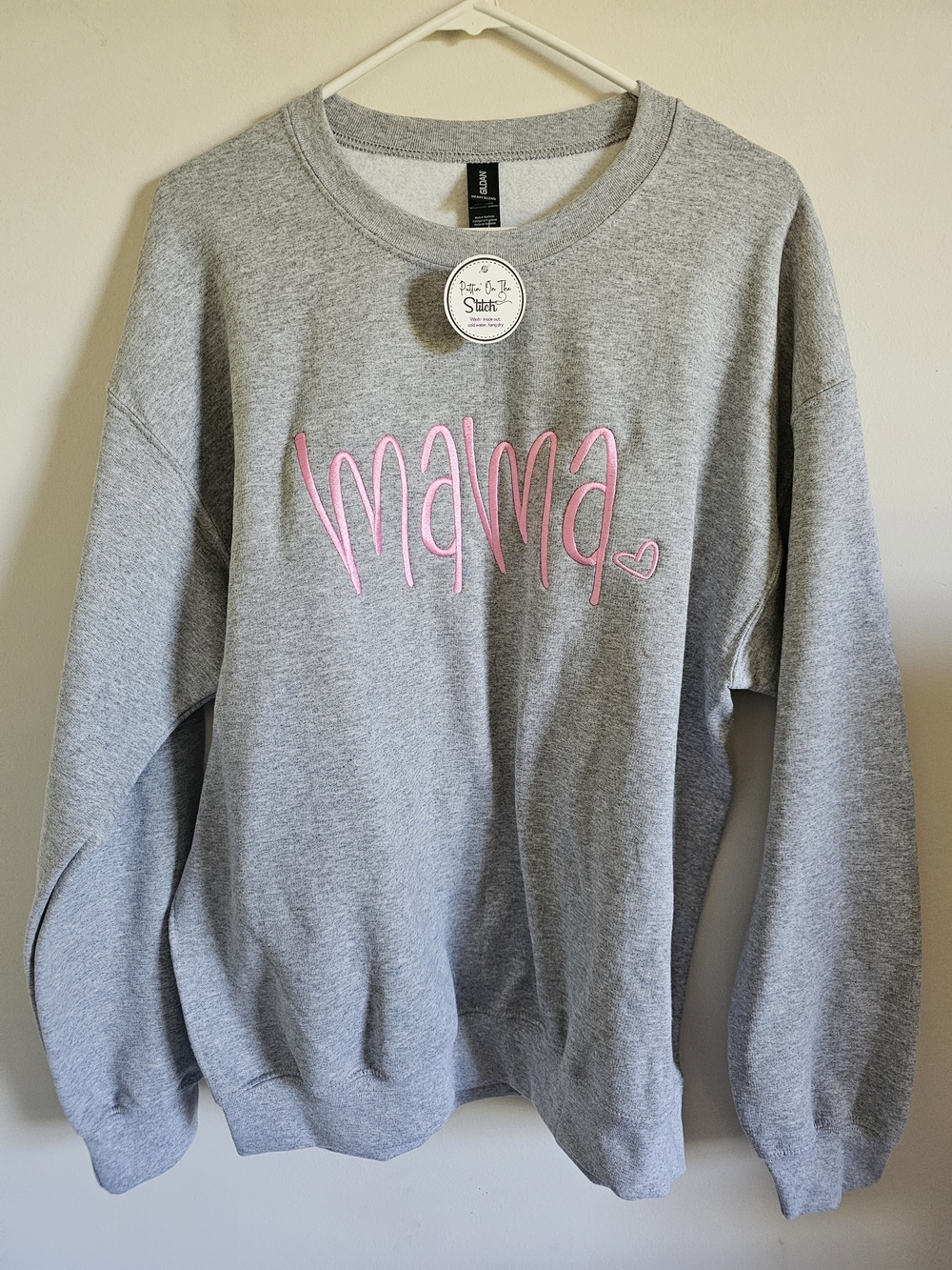 Gildan Gray Crewneck Sweatshirt with Pink "Mama" Script